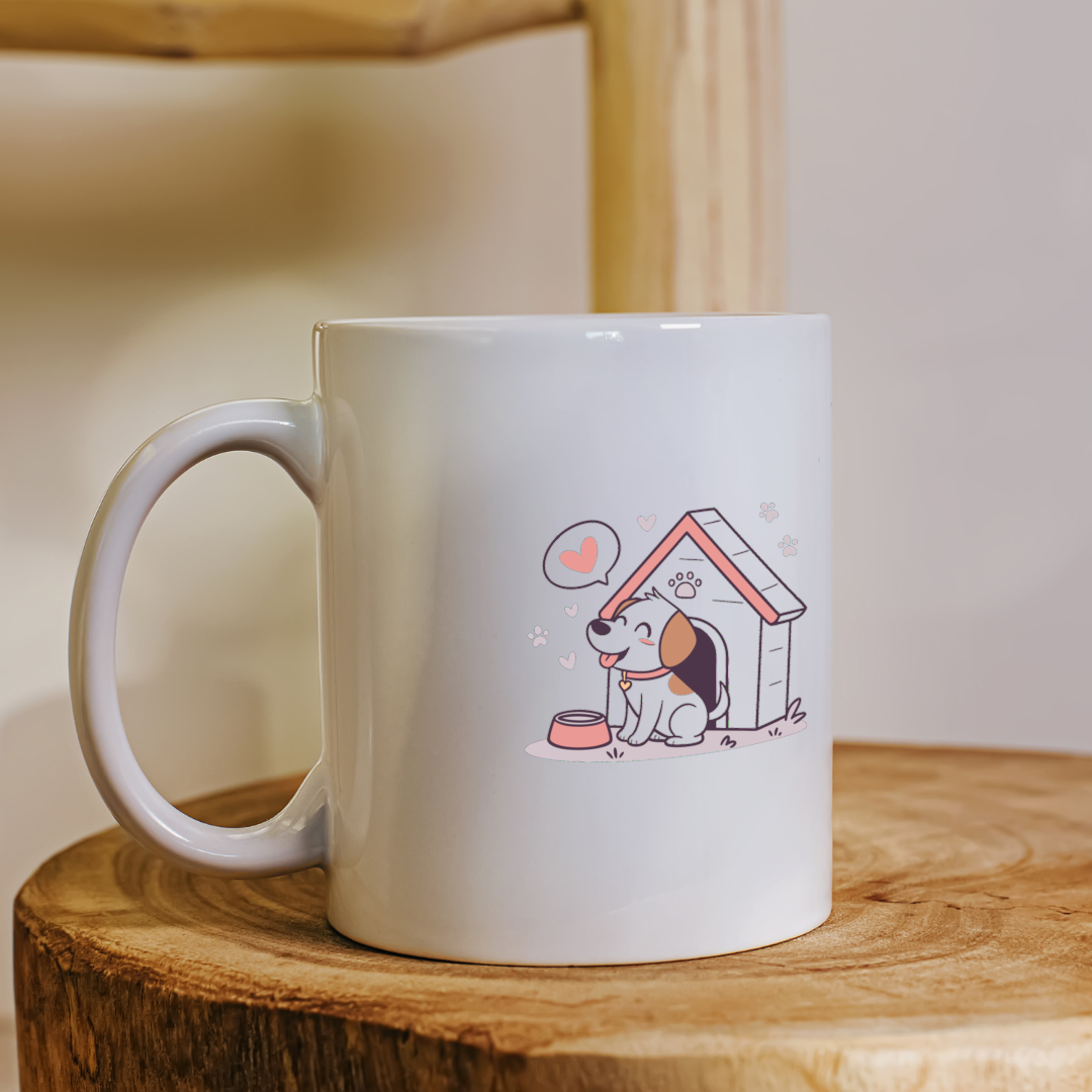 Mug adorable avec motif kawaii de chien heureux à la niche