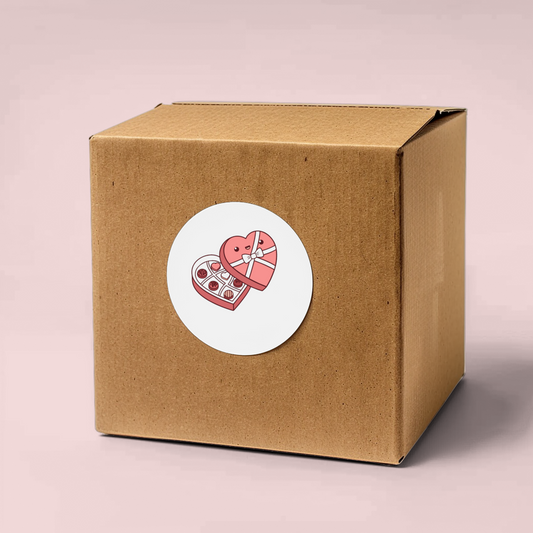 Sticker fête des amoureux, boîte de chocolats cœur