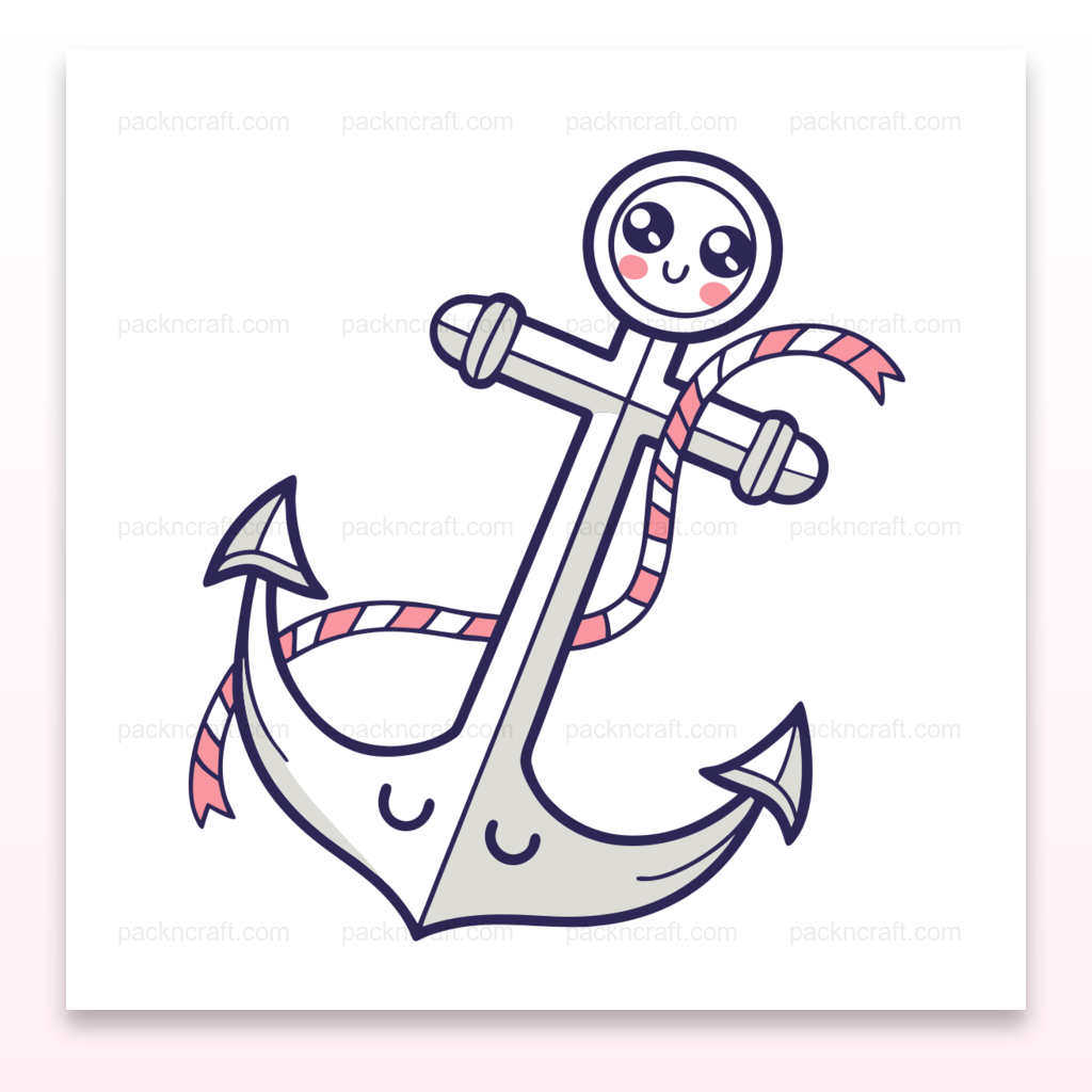 Illustration d'une ancre joyeuse en style cartoon pour projets marins