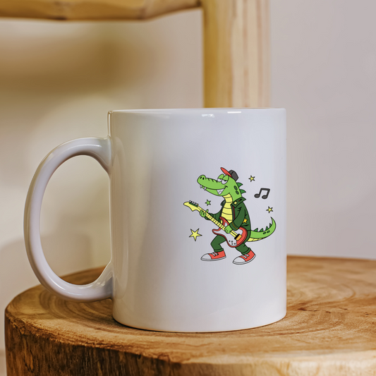 Mug avec un crocodile en rockeur style cartoon sur un thème musical ludique