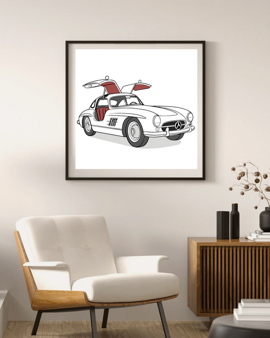 Mercedes 300SL en cadre, sophistication vintage en fichier numérique.