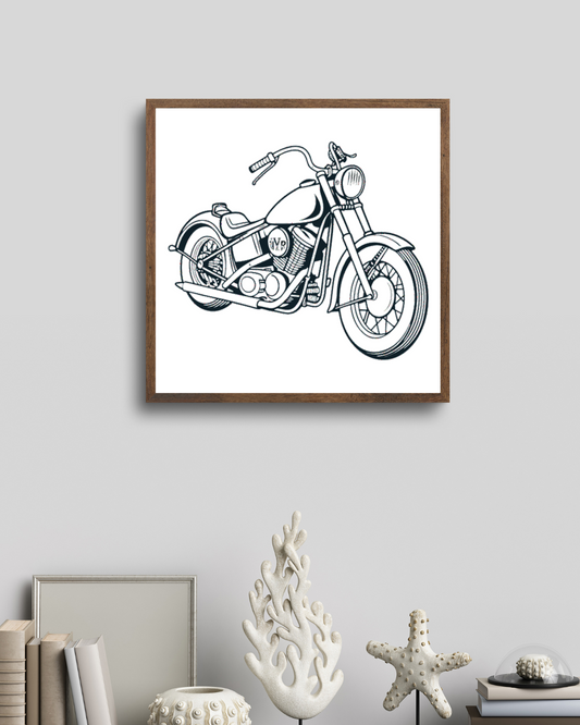 Harley Panhead 1948 dans cadre vintage, idéal déco.