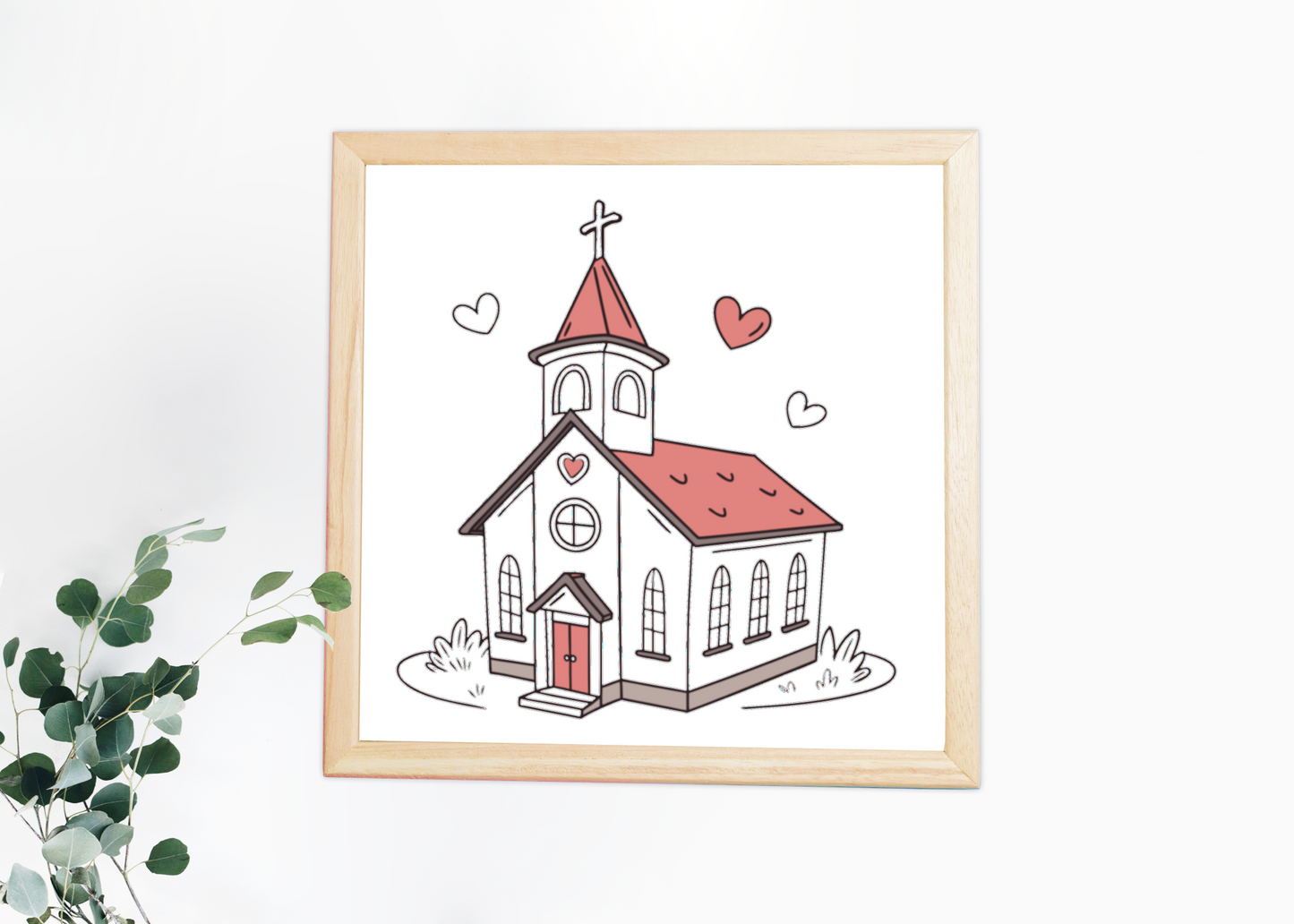 Cadre décoratif avec illustration vectorielle d'une chapelle romantique.