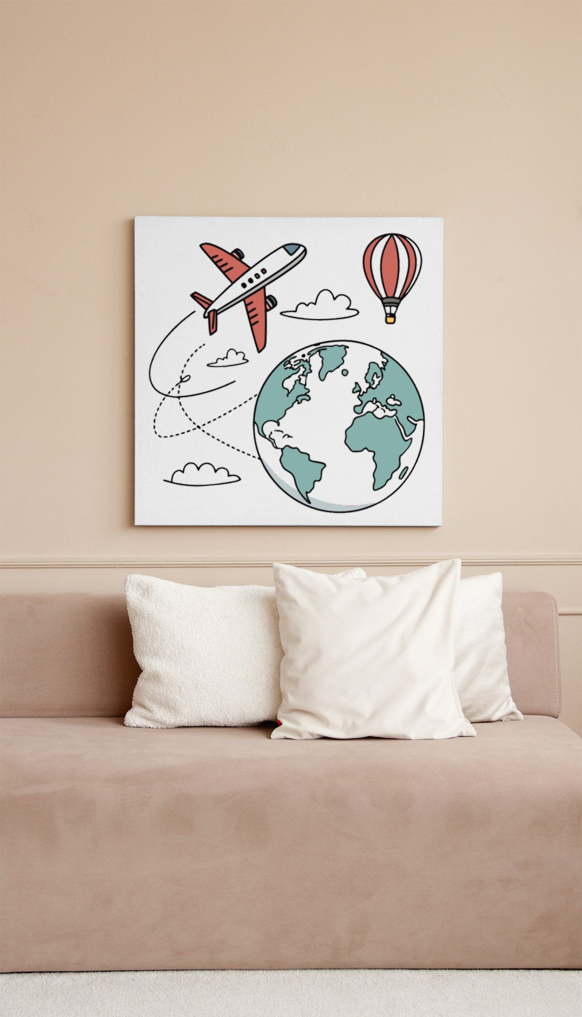 Cadre avec un avion doodle stylisé pour les amateurs de voyage global