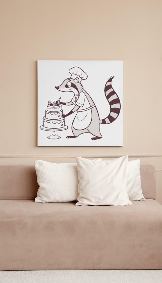 Cadre moderne avec raton laveur pâtissier amusant style doodle créativité cuisine