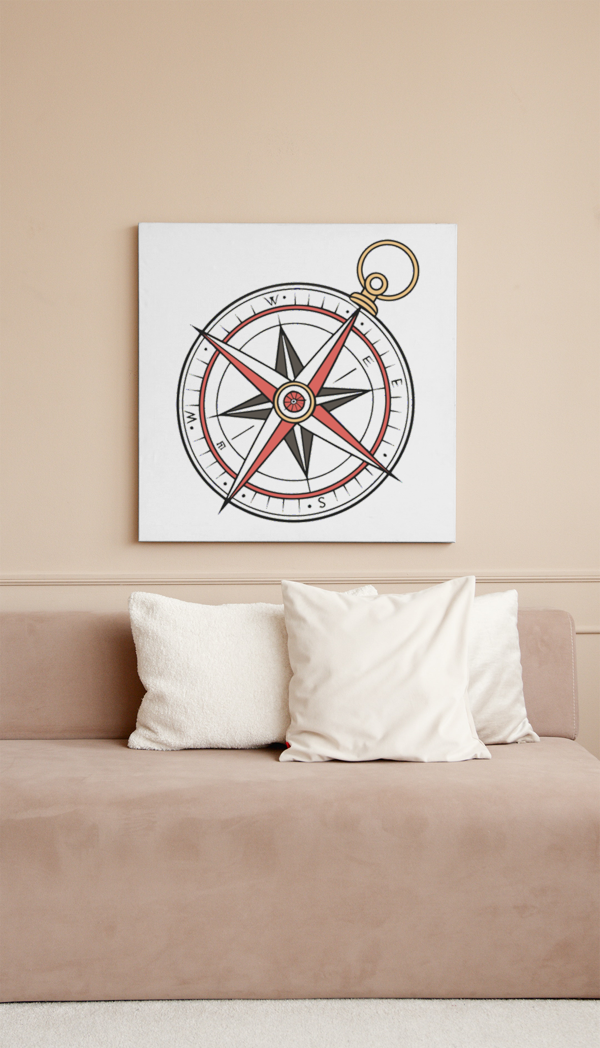 Cadre élégant avec motif boussole nautique évoquant voyages et découvertes