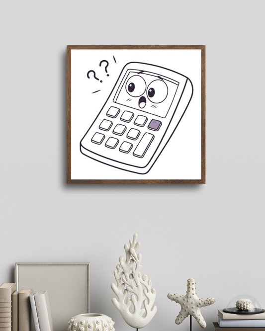 Cadre avec dessin minimaliste d'une calculatrice étonnée pour une déco créative