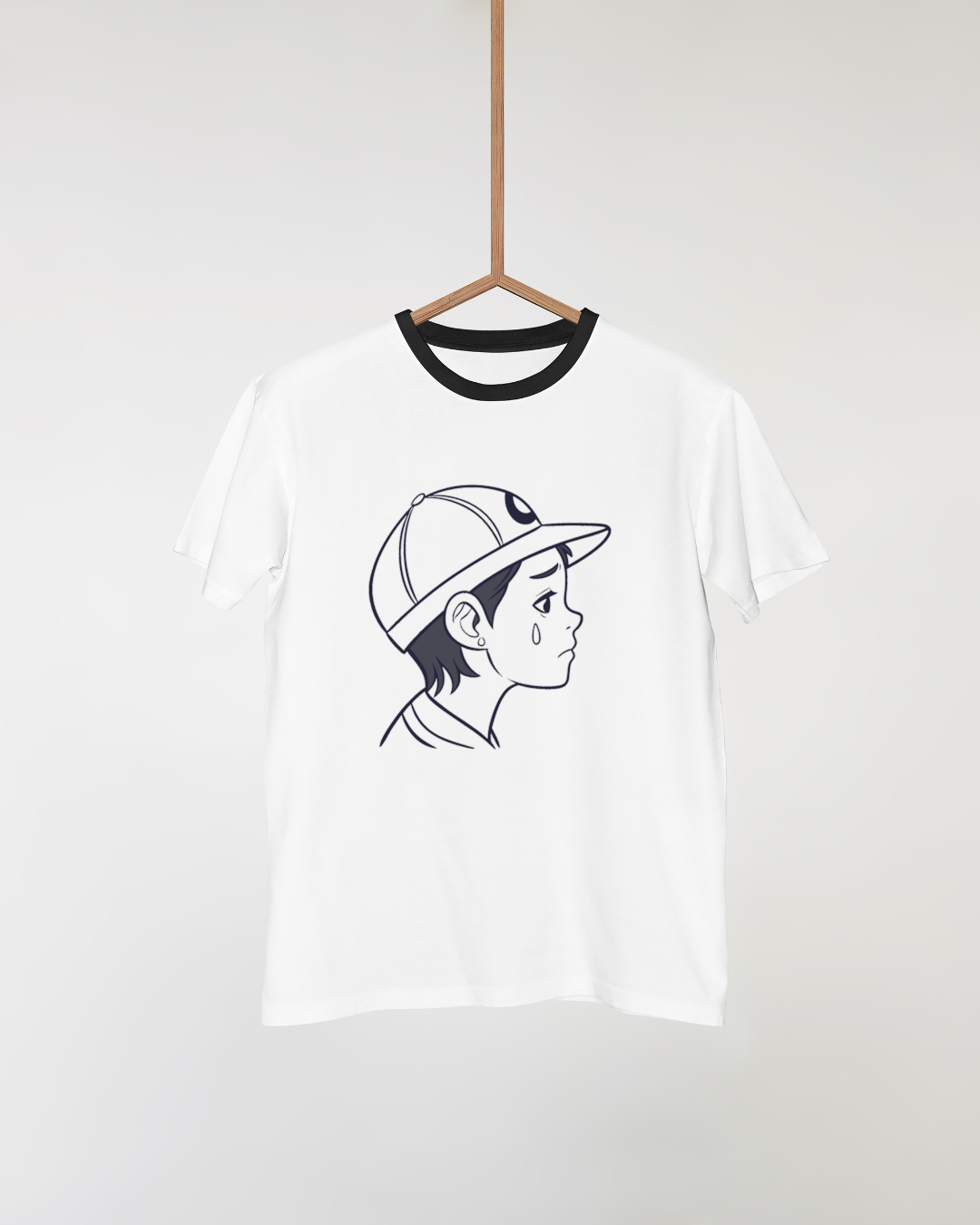 T-shirt avec illustration minimaliste de garçon en casquette style émotionnel