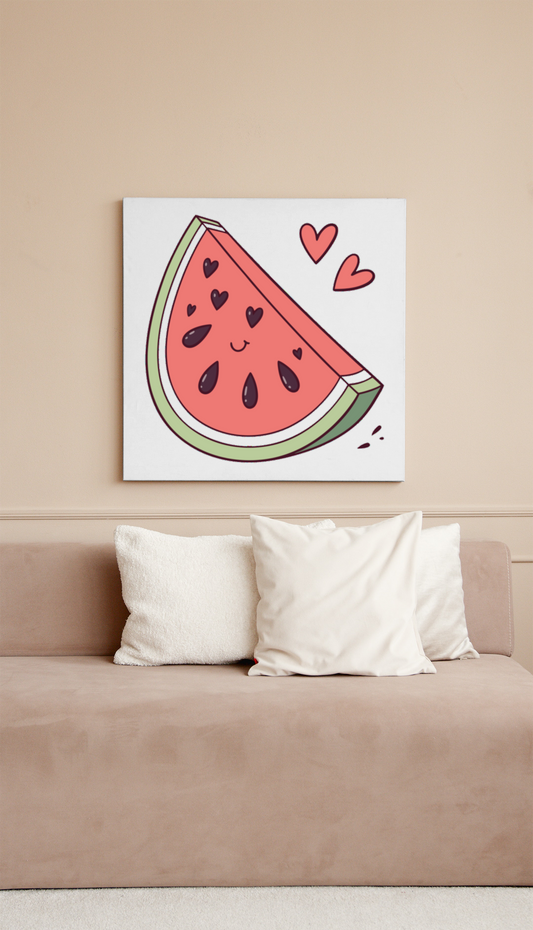 Cadre décoratif illustré d'une pastèque kawaii souriante pour un été joyeux