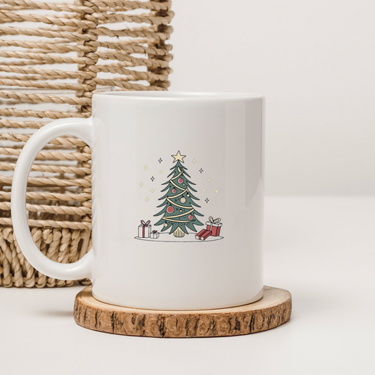 Mug festif avec sapin de Noël enchanté dans un style élégant et moderne