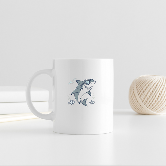 Mug avec dessin marin d’un requin souriant portant des lunettes de soleil