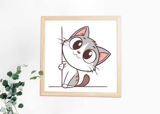 Cadre décoratif avec chat curieux style cartoon thème animalier