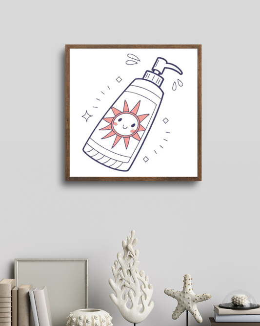 Cadre avec icône estivale en style Doodle, idéal pour déco ensoleillée