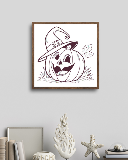 Cadre décoratif avec citrouille monocrome riante pour Halloween fantaisie