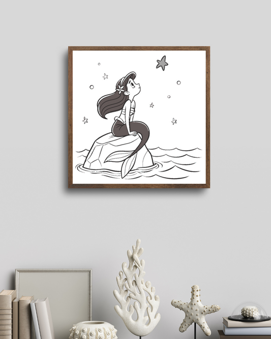 Cadre décoratif avec sirène rêveuse, illustration marine douce et apaisante