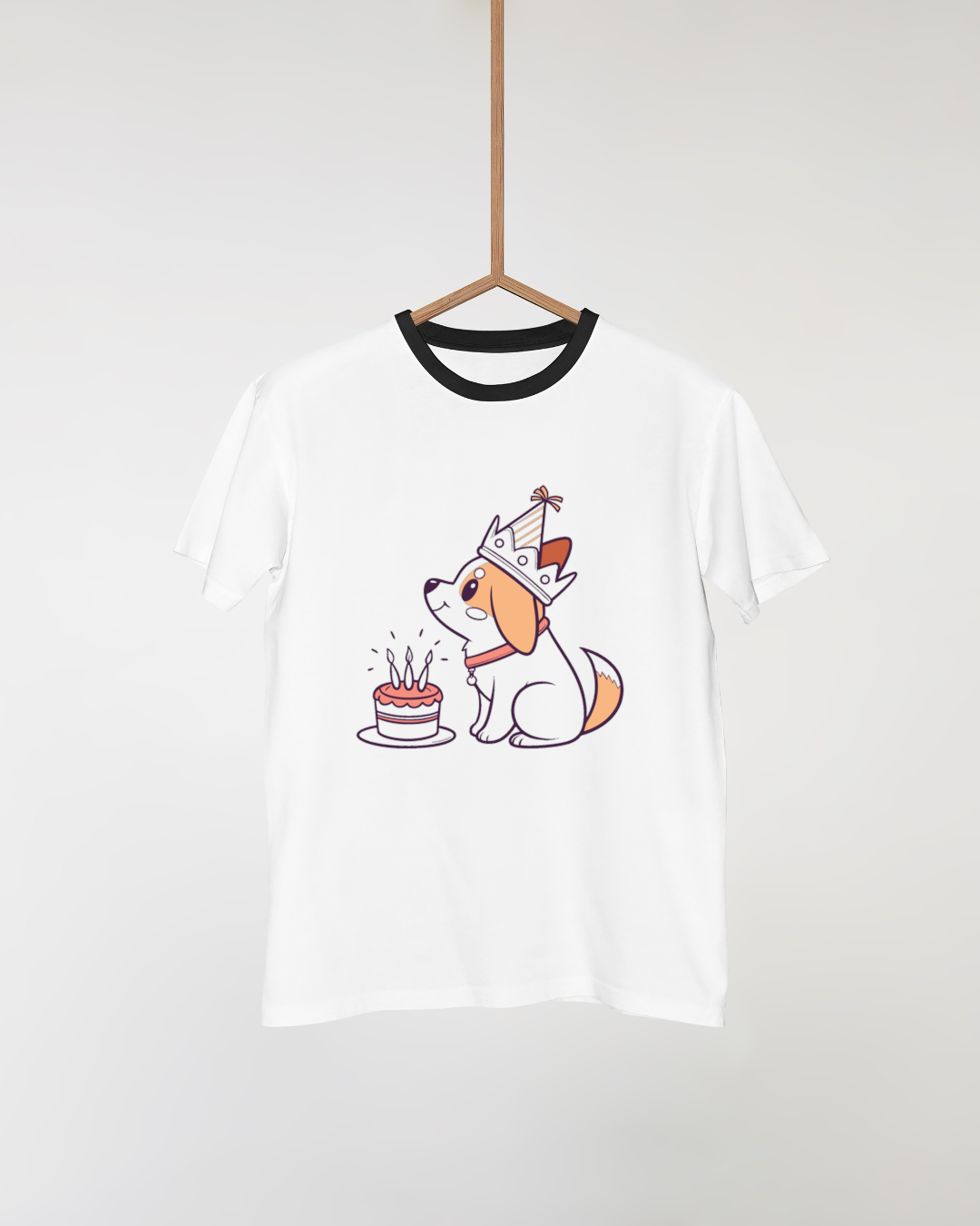 T-shirt style kawaii avec chien de fête pour anniversaire.