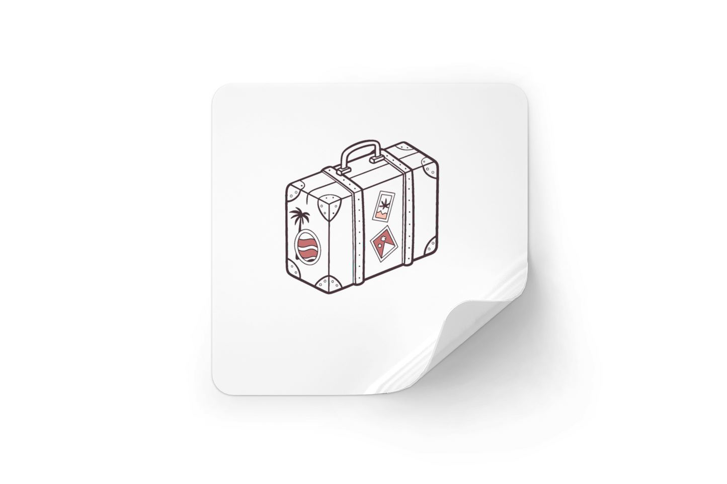 Sticker montrant une valise pastel évoquant l'aventure et les voyages