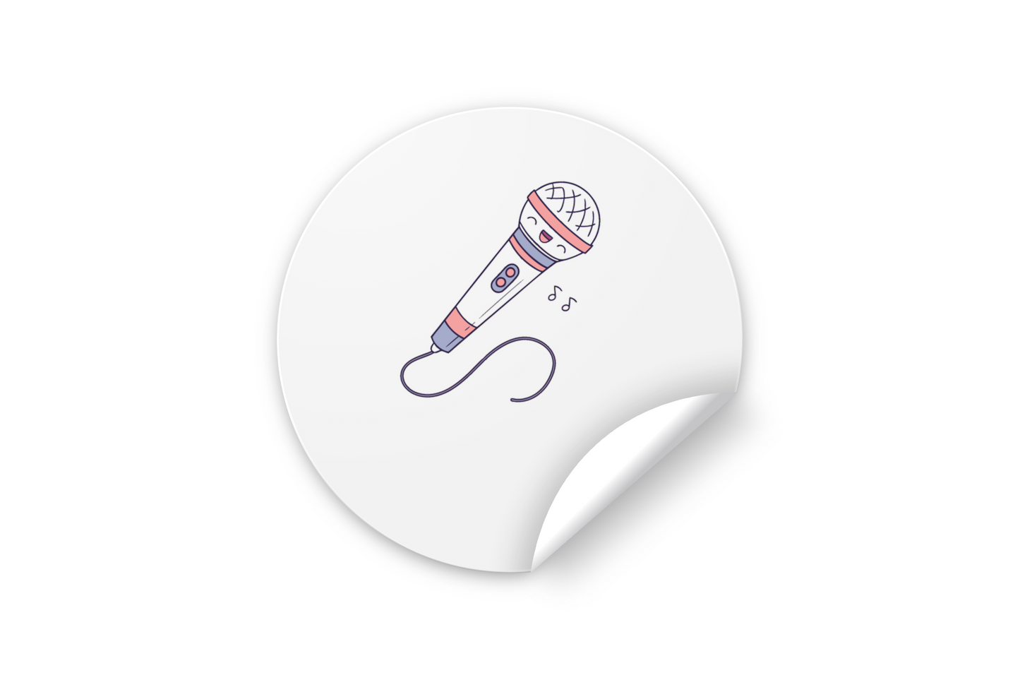 Sticker représentant un microphone joyeux style doodle sur une note musicale animée