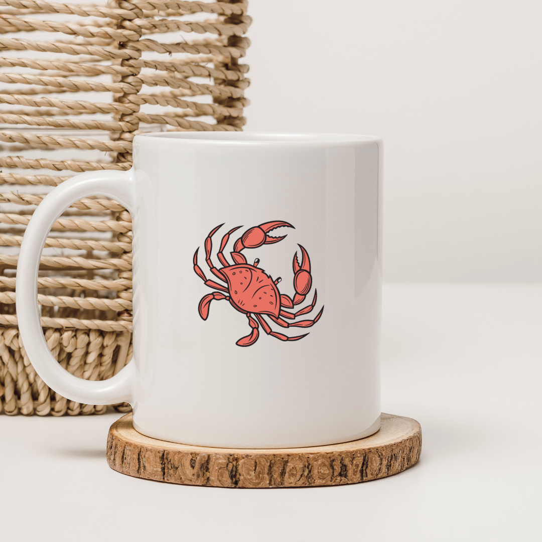 Mug marine avec un crabe curieux sur fond bleu esprit dessin numérique