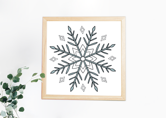 Cadre élégant avec flocon géométrique, ambiance hivernale minimaliste et moderne