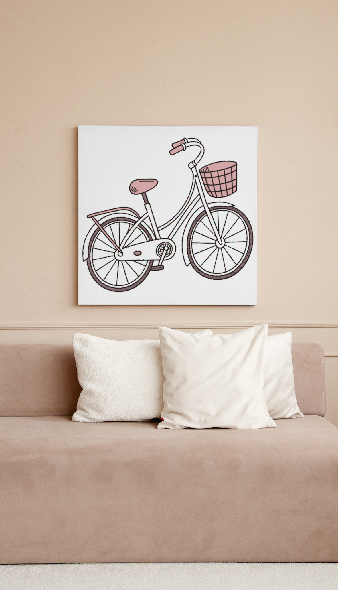 Cadre avec un design doodle vélo rétro et panier, style vintage intemporel