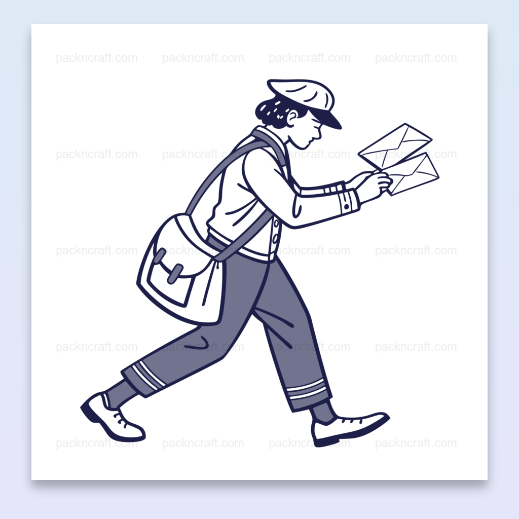 Illustration vintage d'un facteur portant des lettres, Encadré vintage de facteur avec sac postal, Design rétro de facteur sur mug, Facteur stylisé sur t-shirt vintage, Sticker postal vintage avec facteur