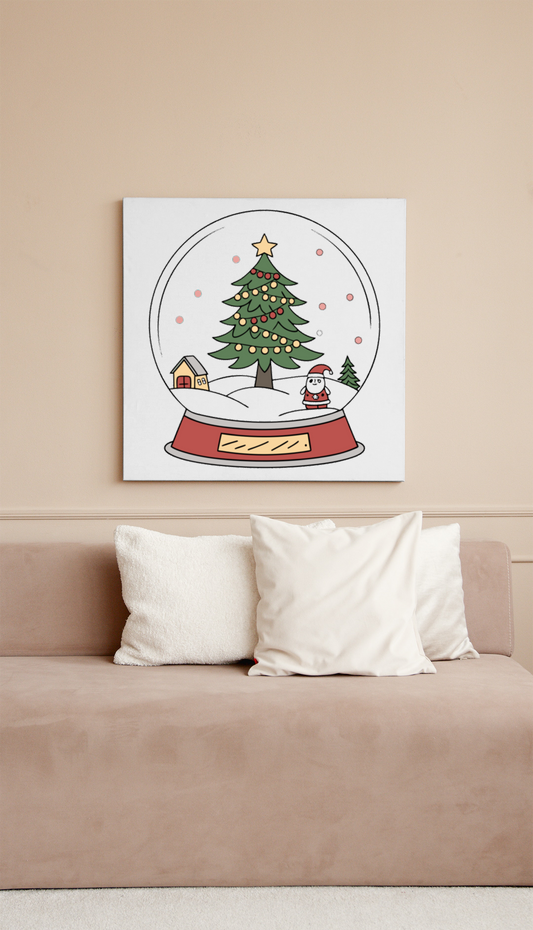 Cadre avec décor festif de Noël présentant un sapin et le Père Noël