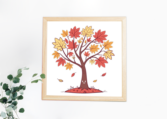 Cadre artistique avec arbre d'automne coloré, thème nature élégant et apaisant