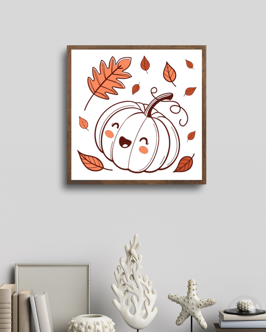 Cadre décoratif avec citrouille kawaii pour une touche automnale et festive