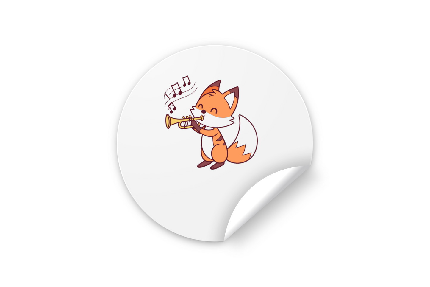 Sticker décoratif avec renard joyeux jouant de la trompette, ambiance mélodieuse