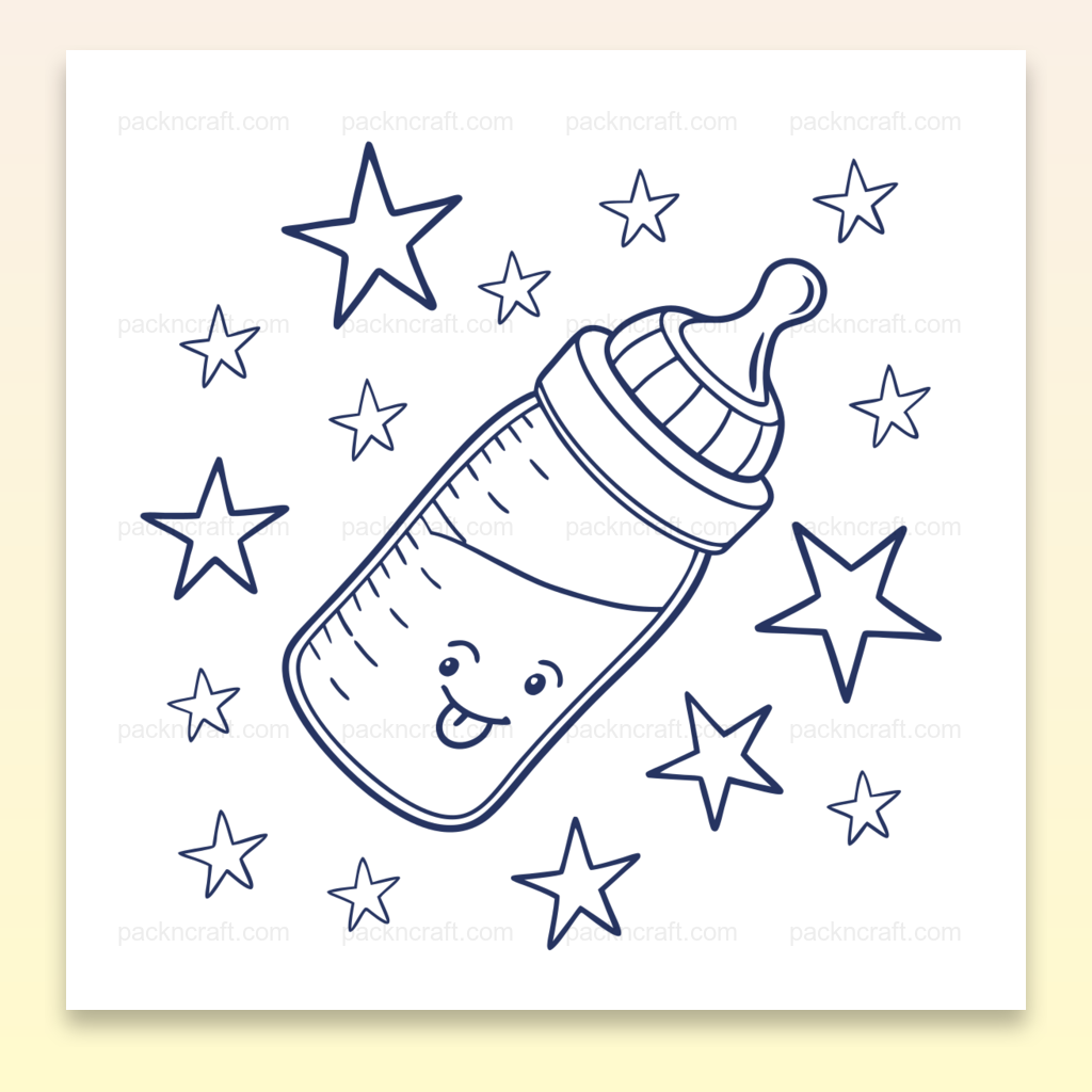 Bouteille kawaii entourée d'étoiles, design pour projets créatifs