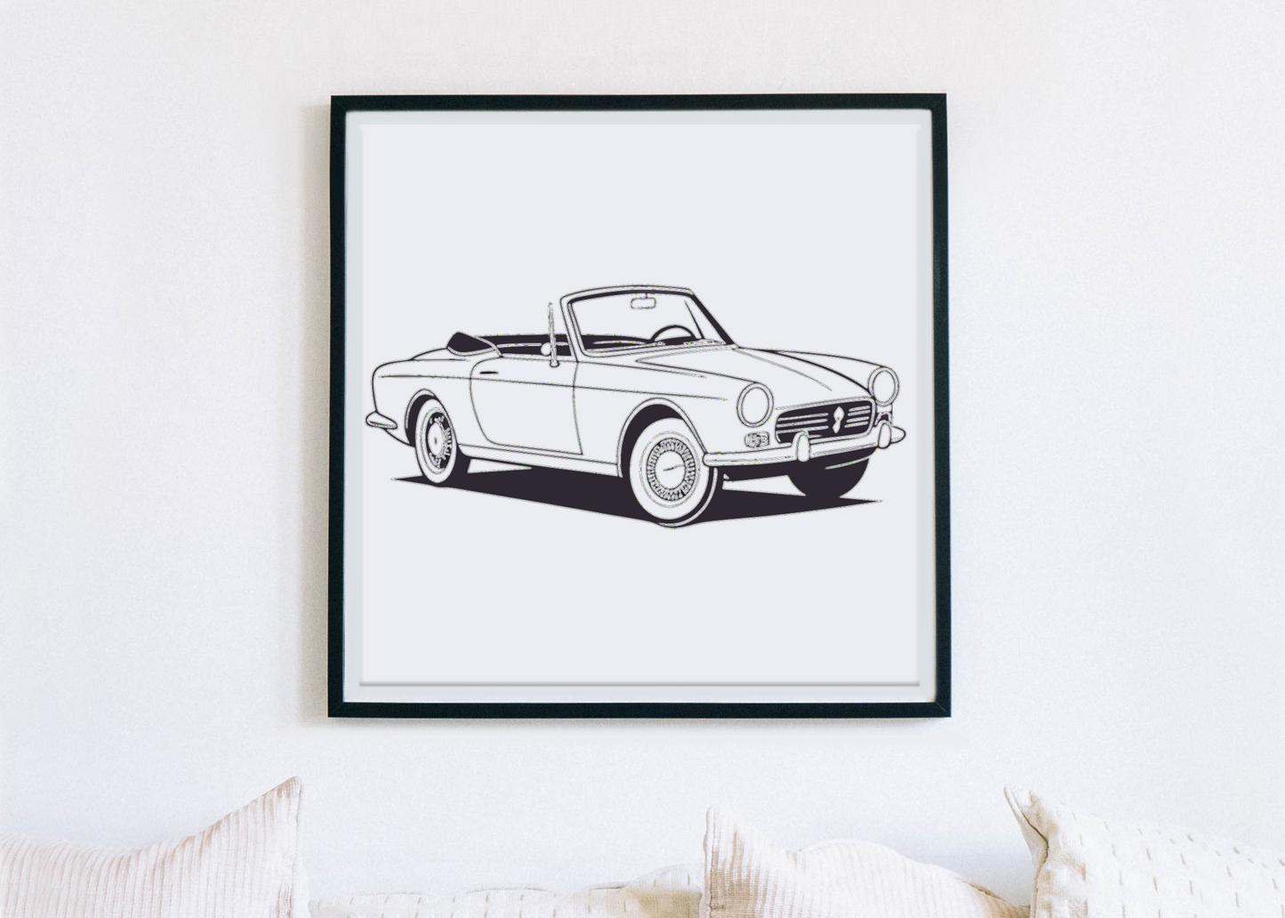 Encadrement élégant de la Peugeot 404 Cabriolet pour déco murale.