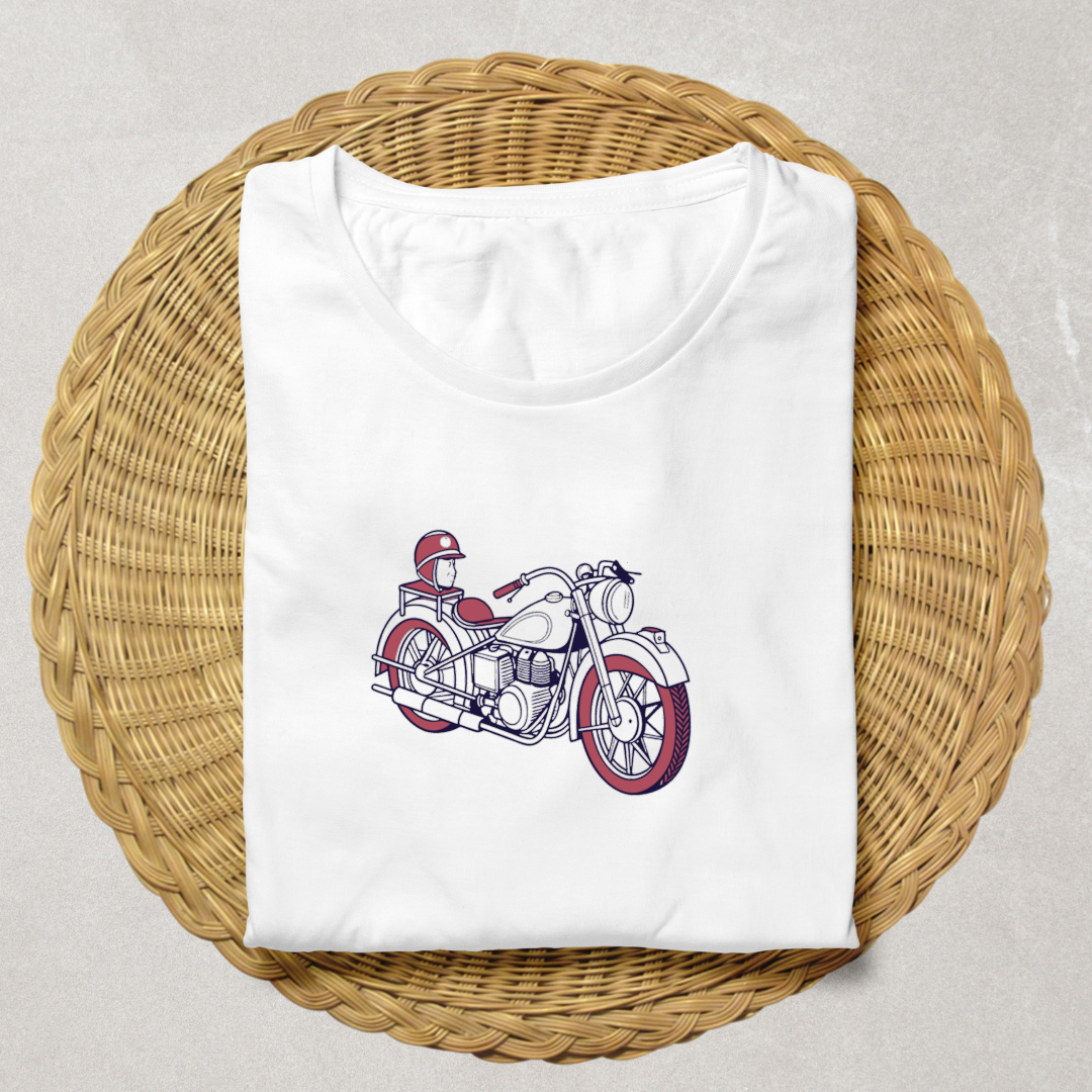 Design vintage de moto 1930s sur t-shirt, style unique et rétro.