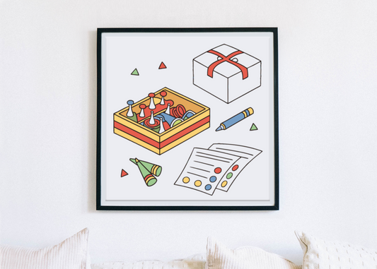 Cadre au style minimaliste avec icône numérique colorée, idéal pour égayer un mur