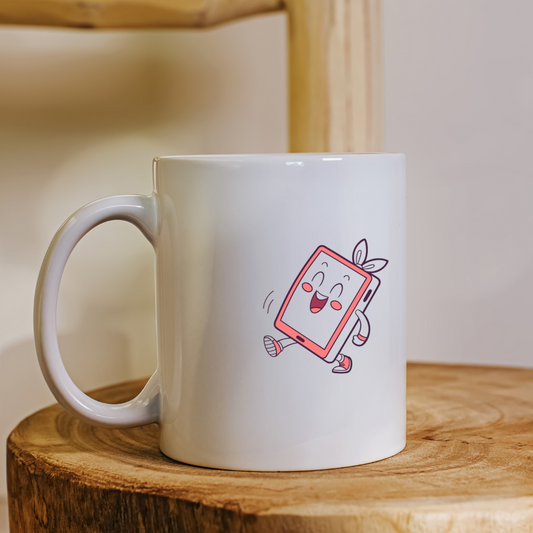 Mug avec design espiègle numérique, mise en avant du motif doodle vif et technologique