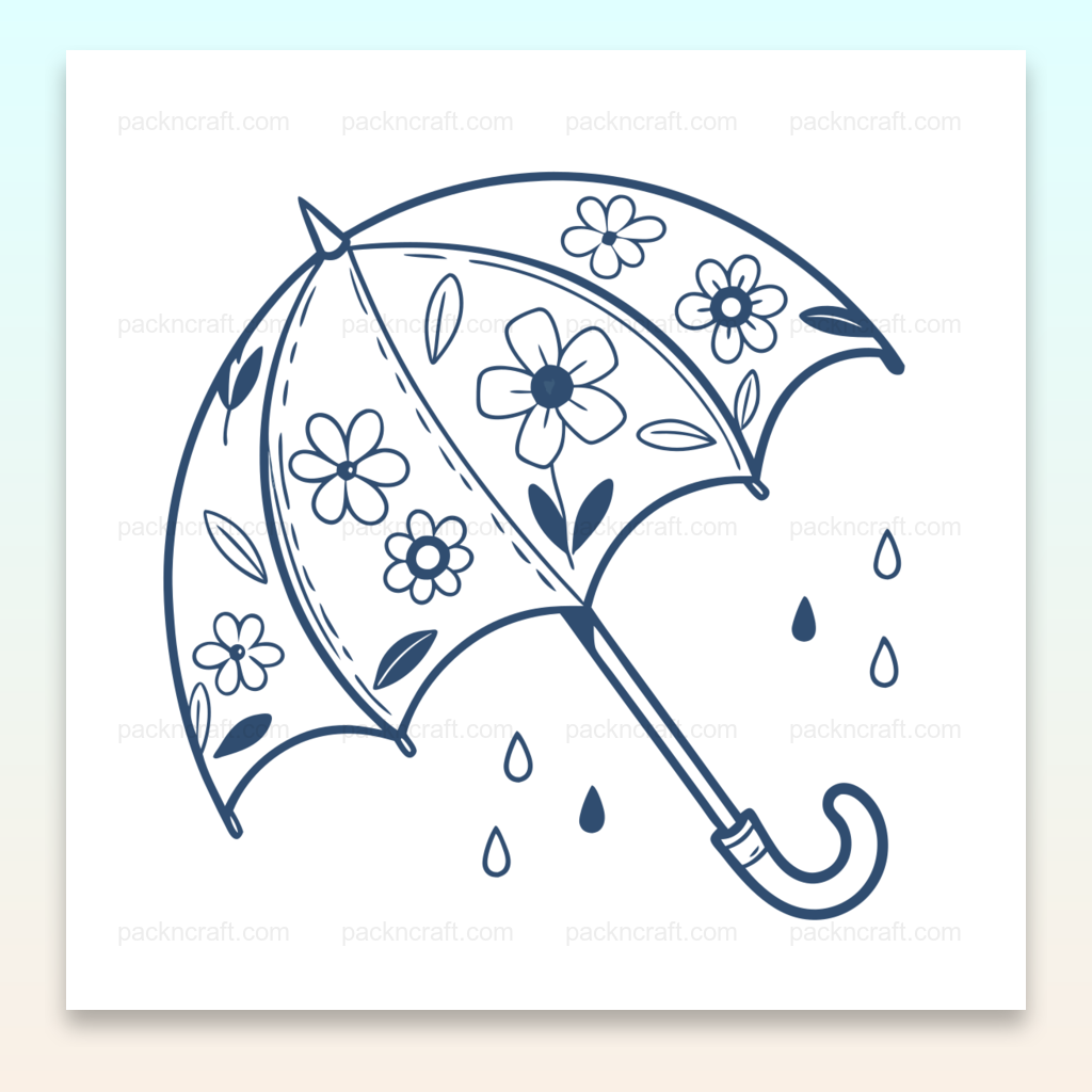 SVG de parapluie orné de fleurs sous la pluie, idéal pour déco printanière et projets DIY.