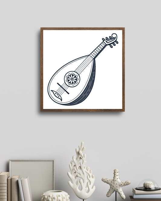 Cadre affichant un luth enchanteur en style vectoriel, ambiance musicale unique