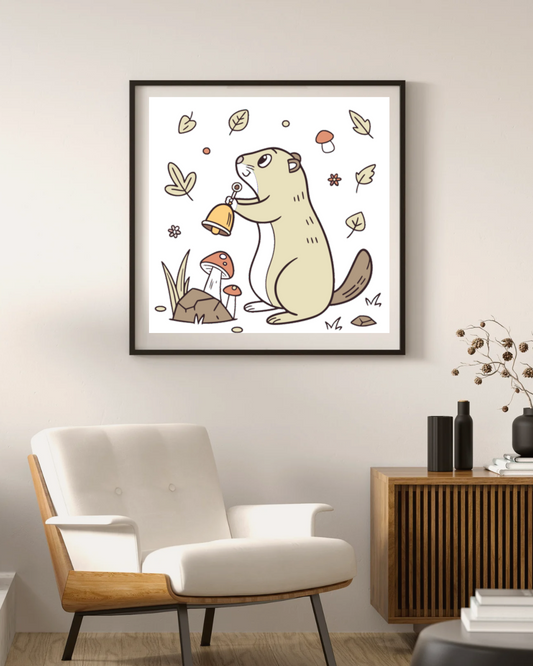 Cadre avec marmotte curieuse en pastel, décorative et inspirée par la nature