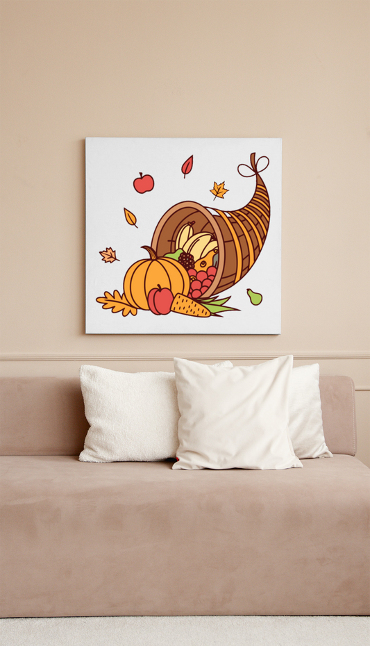 Cadre avec décoration corne d'abondance d'automne sur fond nature