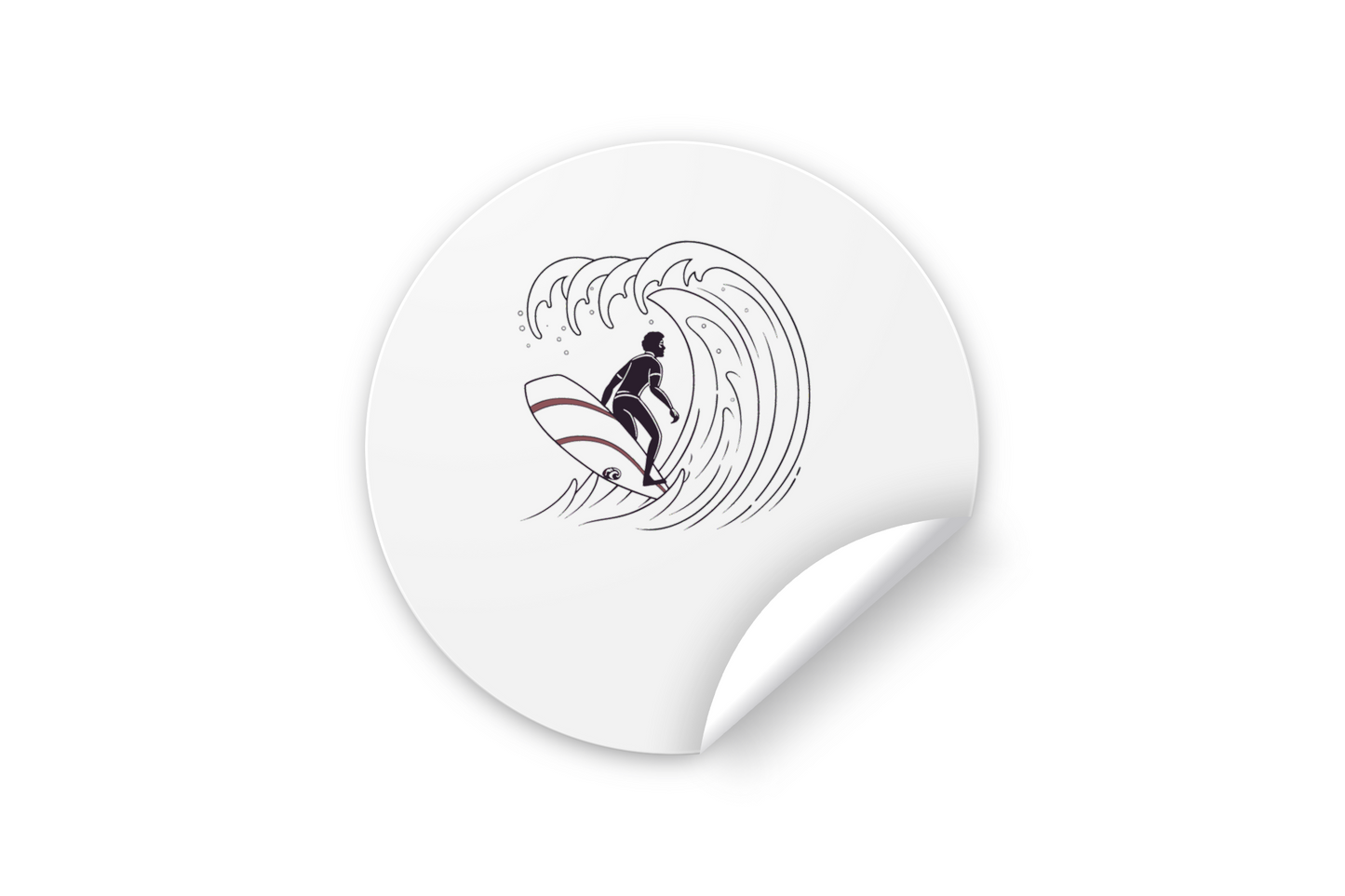 Sticker océan avec surfeur en style vectoriel sur vague majestueuse