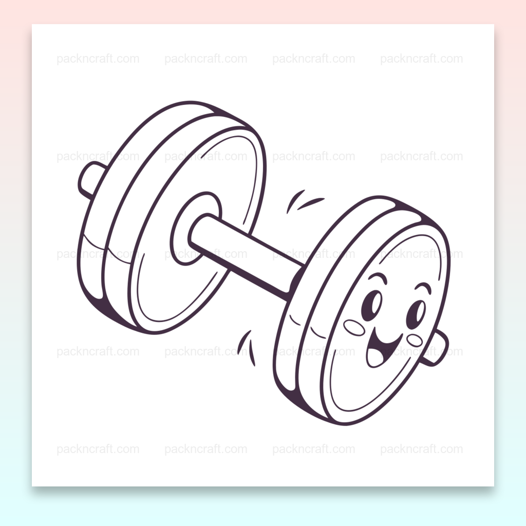 Illustration d'un haltère souriant, style kawaii, idéal pour projets sportifs créatifs et éducatifs.