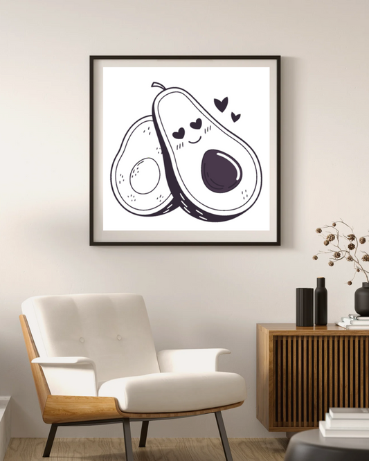 Cadre décoratif avec icône d'avocat monochrome, style moderne et épuré