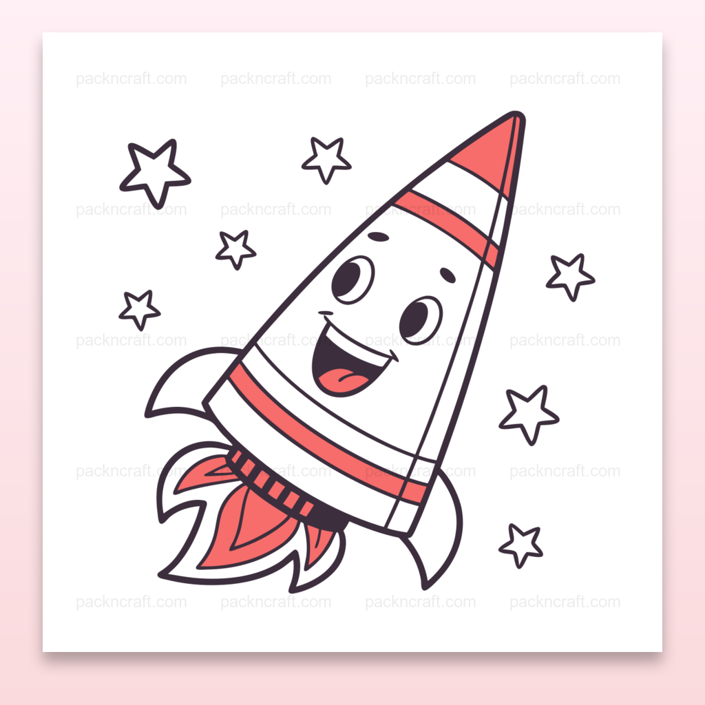 Image de fusée kawaii avec fond d'étoiles pour loisirs créatifs et papeterie