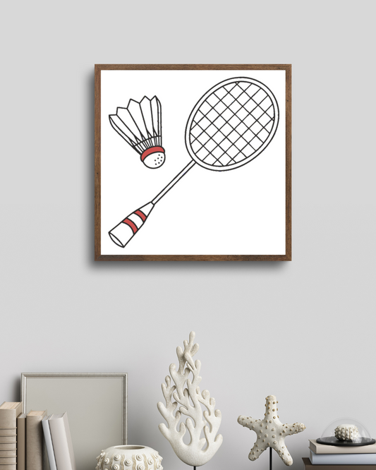 Cadre moderne avec raquette et volant, idéal pour les passionnés de badminton
