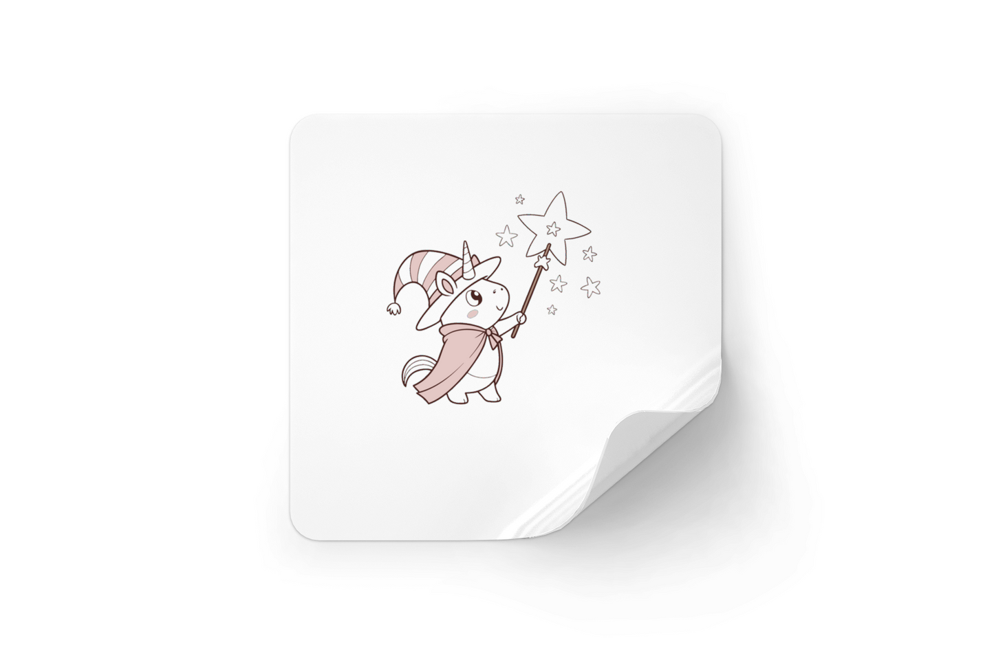 Sticker décoré avec une licorne magicienne étoilée style kawaii et féérique