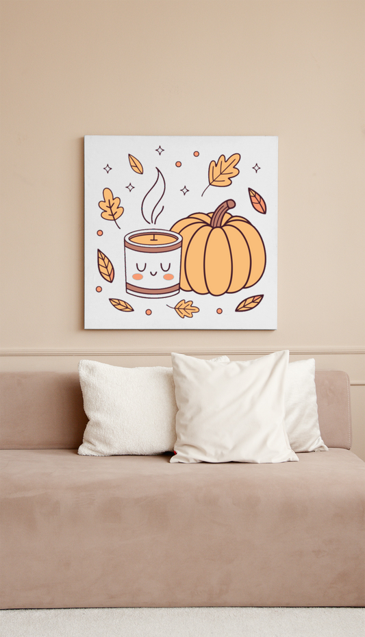 Cadre avec icône doodle bougie citrouille style automne pour déco chaleureuse