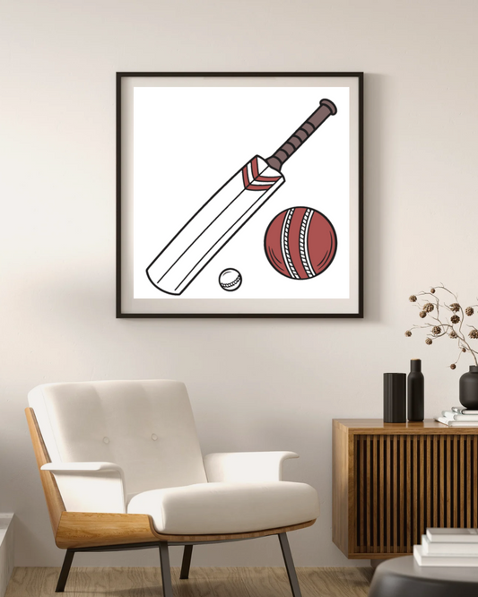 Cadre sportif montrant une batte de cricket en mouvement en style numérique édifiant