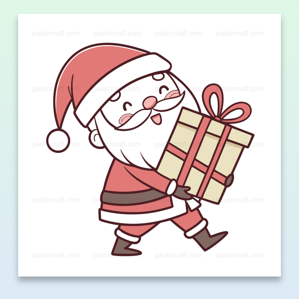 Illustration du Père Noël joyeux avec cadeau, idéale pour décorations de Noël et projets créatifs.