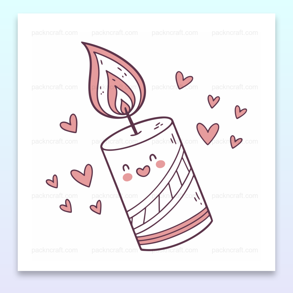Illustration SVG de bougie joyeuse avec cœurs, idéale pour décoration