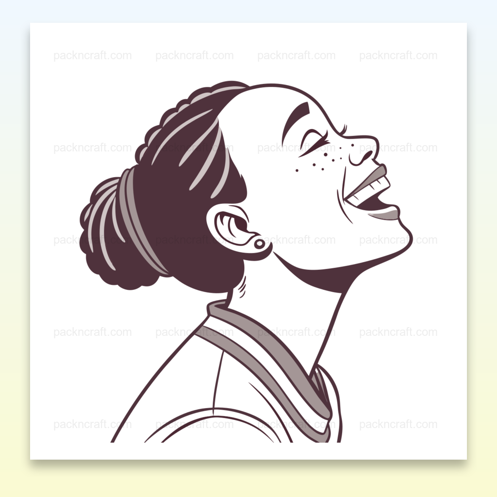 Illustration d'une femme souriante en style monochrome, idéale pour décor DIY et projets créatifs.